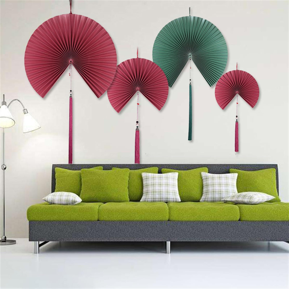 Handmade Hanging Folding Paper Fan Green 32'' H1406