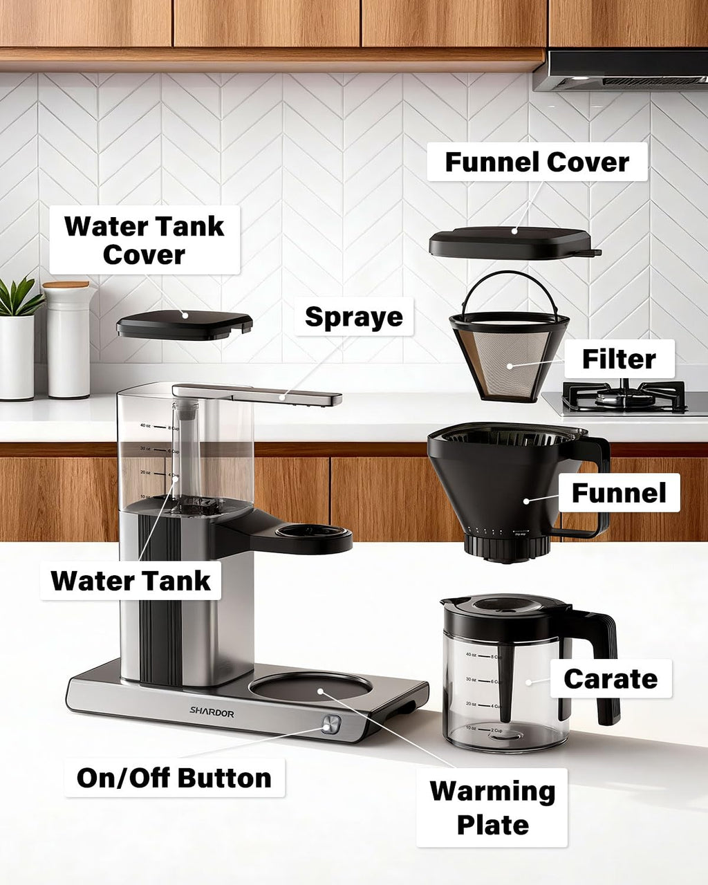 8 Cup Drip Coffee Maker with Reusable Filter and Glass Pot K455
