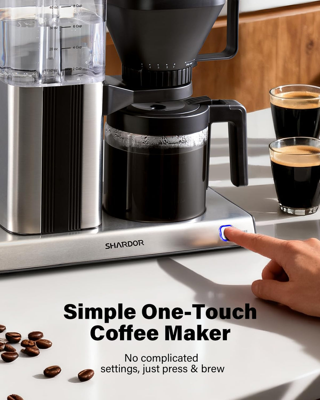 8 Cup Drip Coffee Maker with Reusable Filter and Glass Pot K455