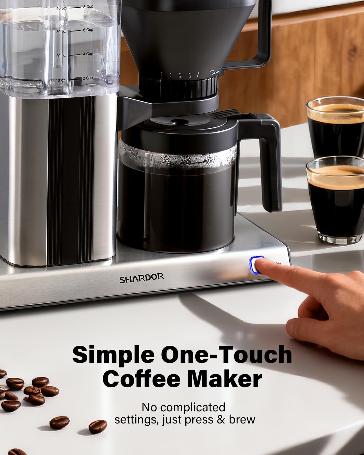 8 Cup Drip Coffee Maker with Reusable Filter and Glass Pot K455