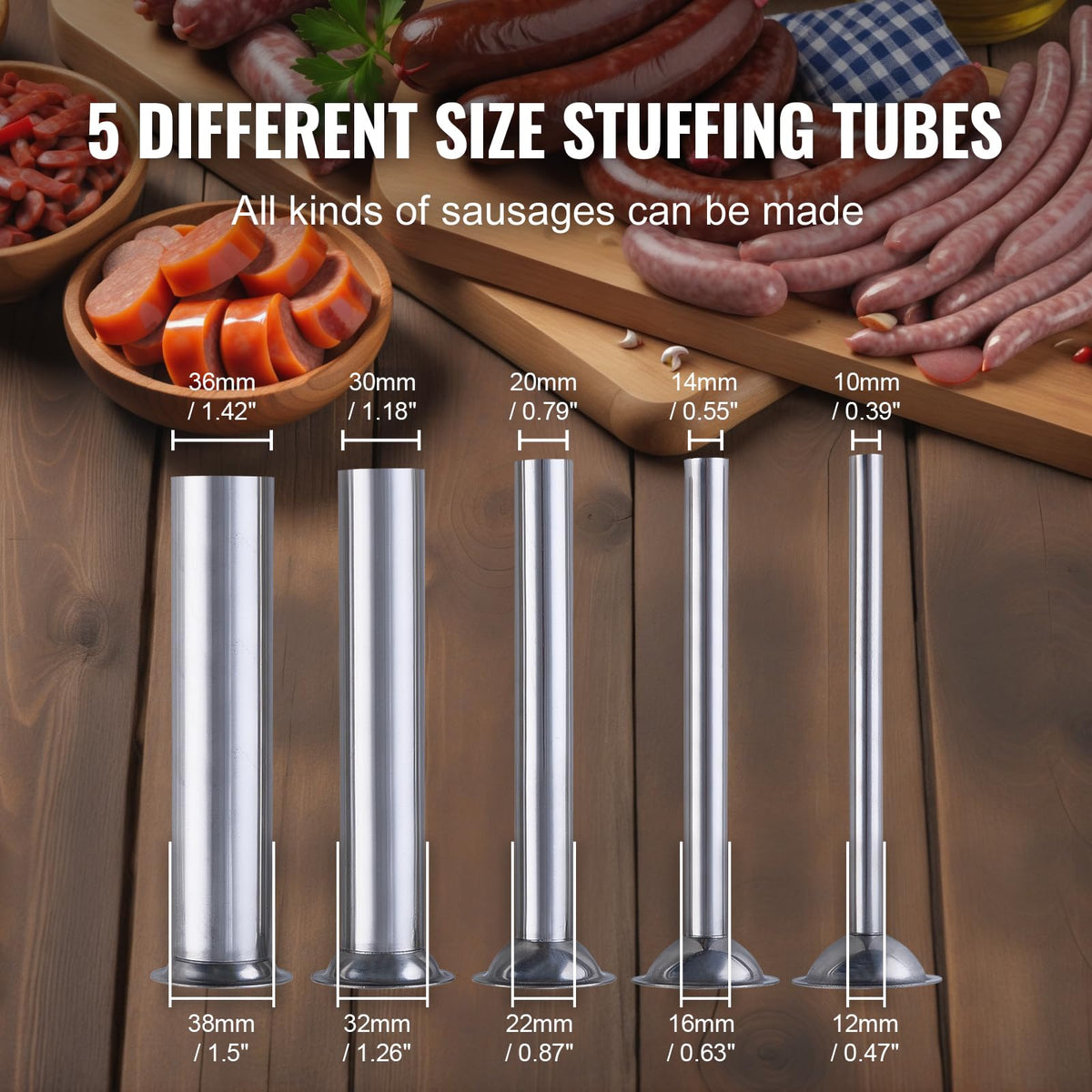 7 L Stainless Steel Manual Sausage Stuffer with 5 Stuffing Tubes W77088