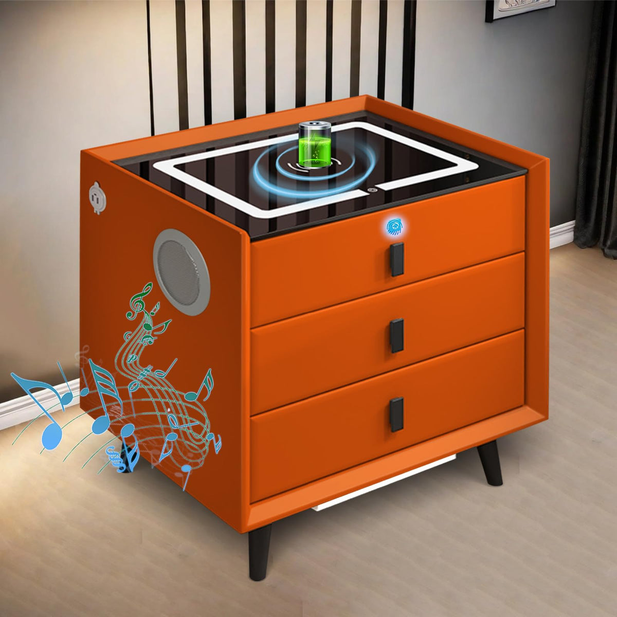 Orange 3 Drawer Nightstand with Wireless Charging and USB Port W586972