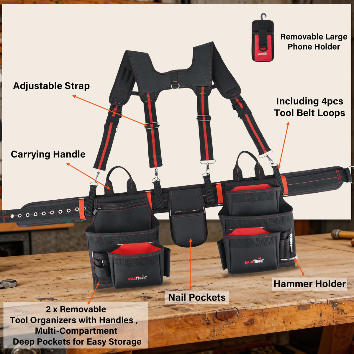 Tool Belt with Suspenders and Tool Pouch J979