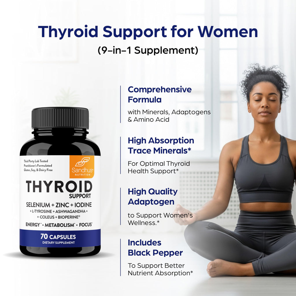 Thyroid Support with Selenium, Zinc, Iodine, L Tyrosine, Ashwagandha, 70 Count (Pack of 2) R269
