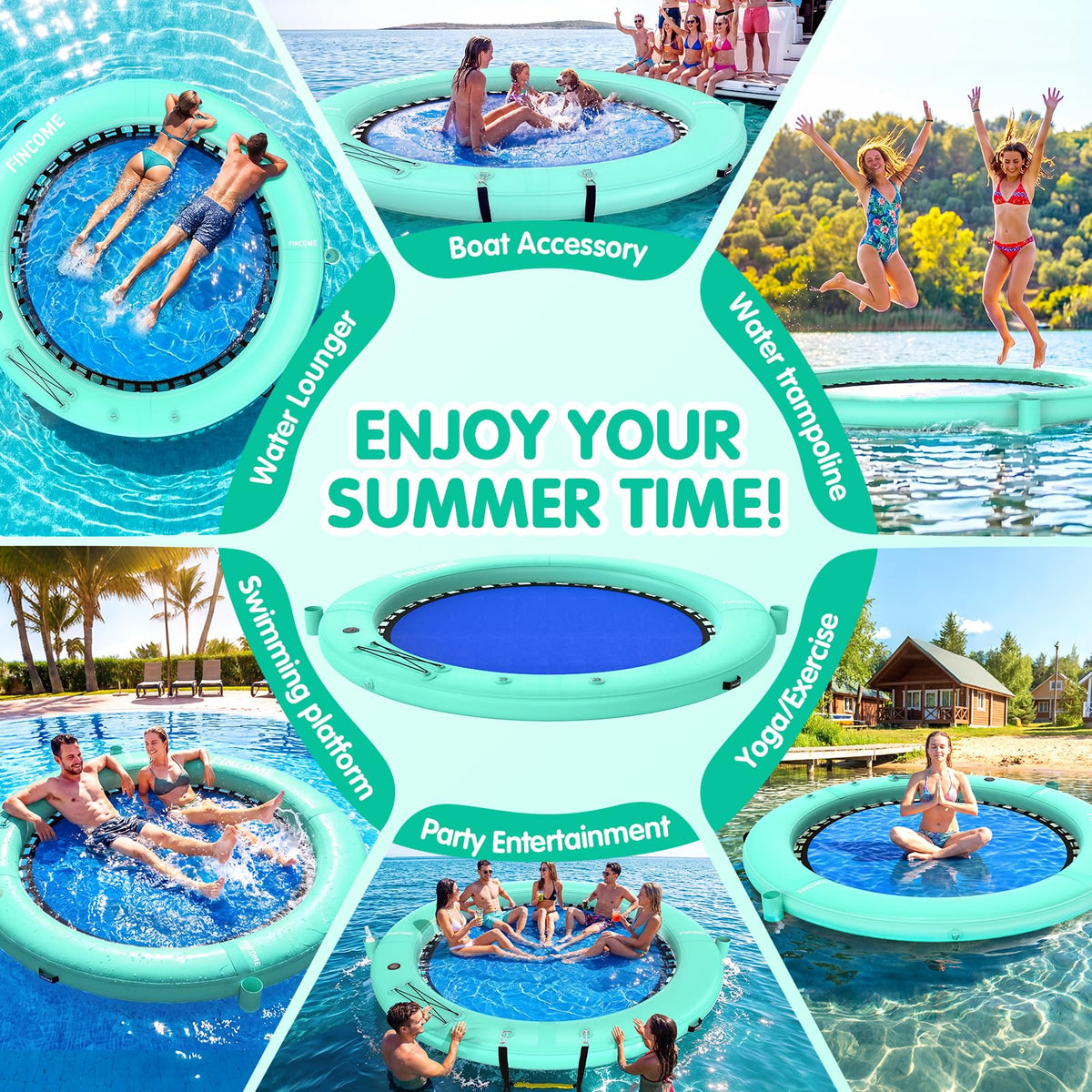 Inflatable Water Hammock Floating Dock with Water Ladder and Cup Holder J684492