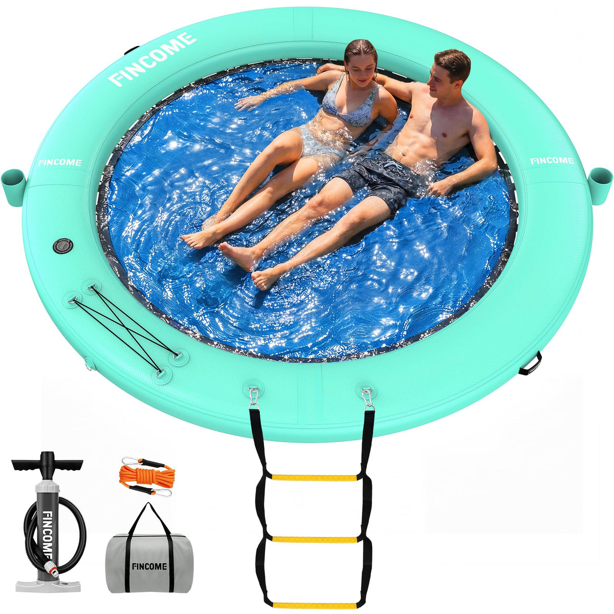 Inflatable Water Hammock Floating Dock with Water Ladder and Cup Holder J684492