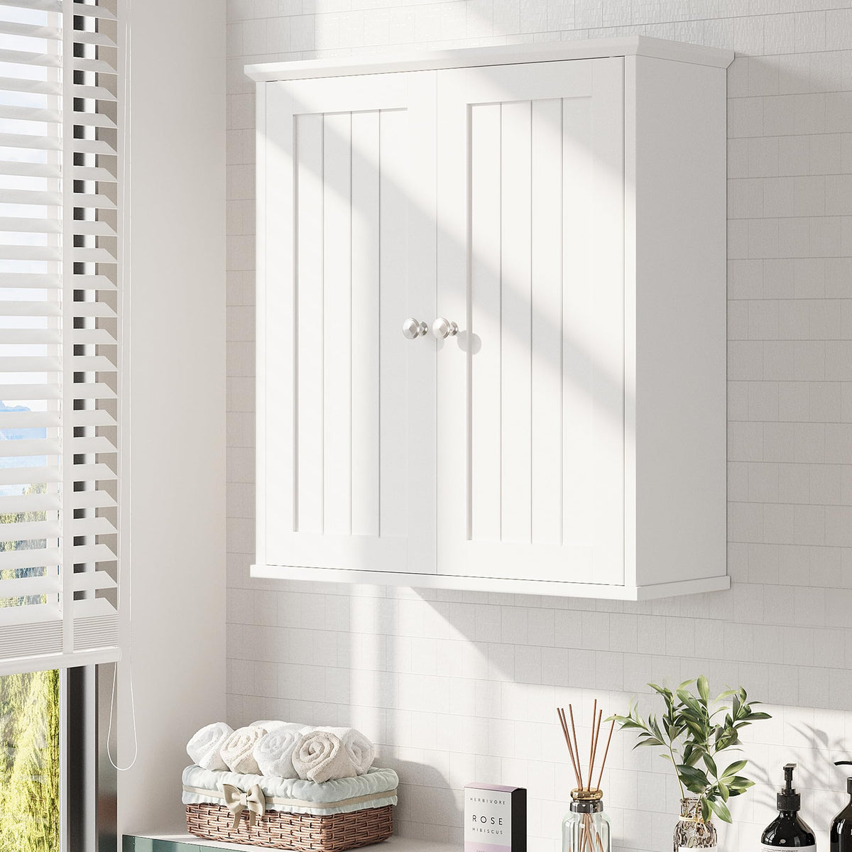 White Wall Mount Bathroom Cabinet with 2 Doors Y426