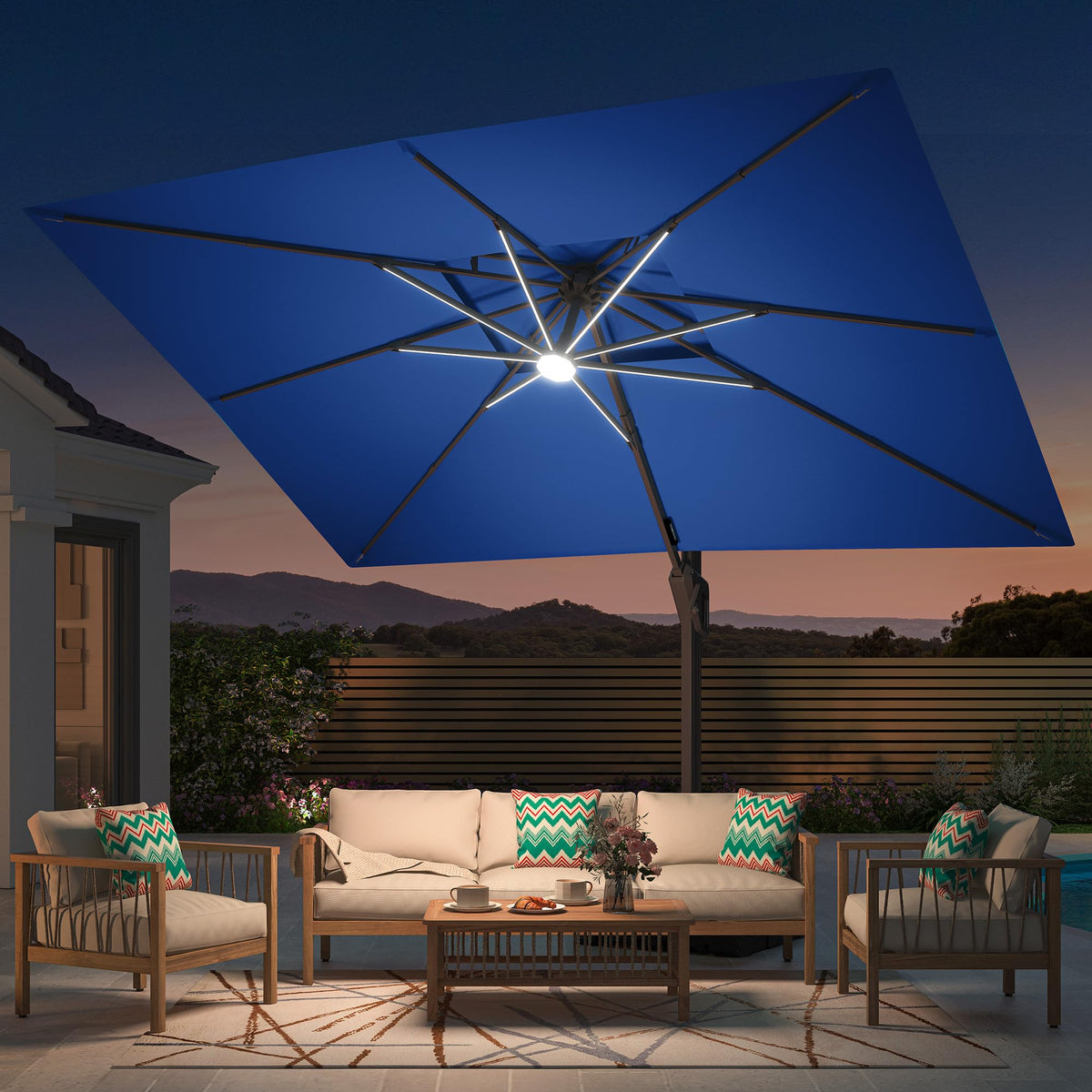 10' X 13' Patio Cantilever Umbrella with Base and LED Lights X909
