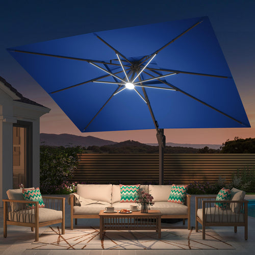 10' X 13' Patio Cantilever Umbrella with Base and LED Lights X909
