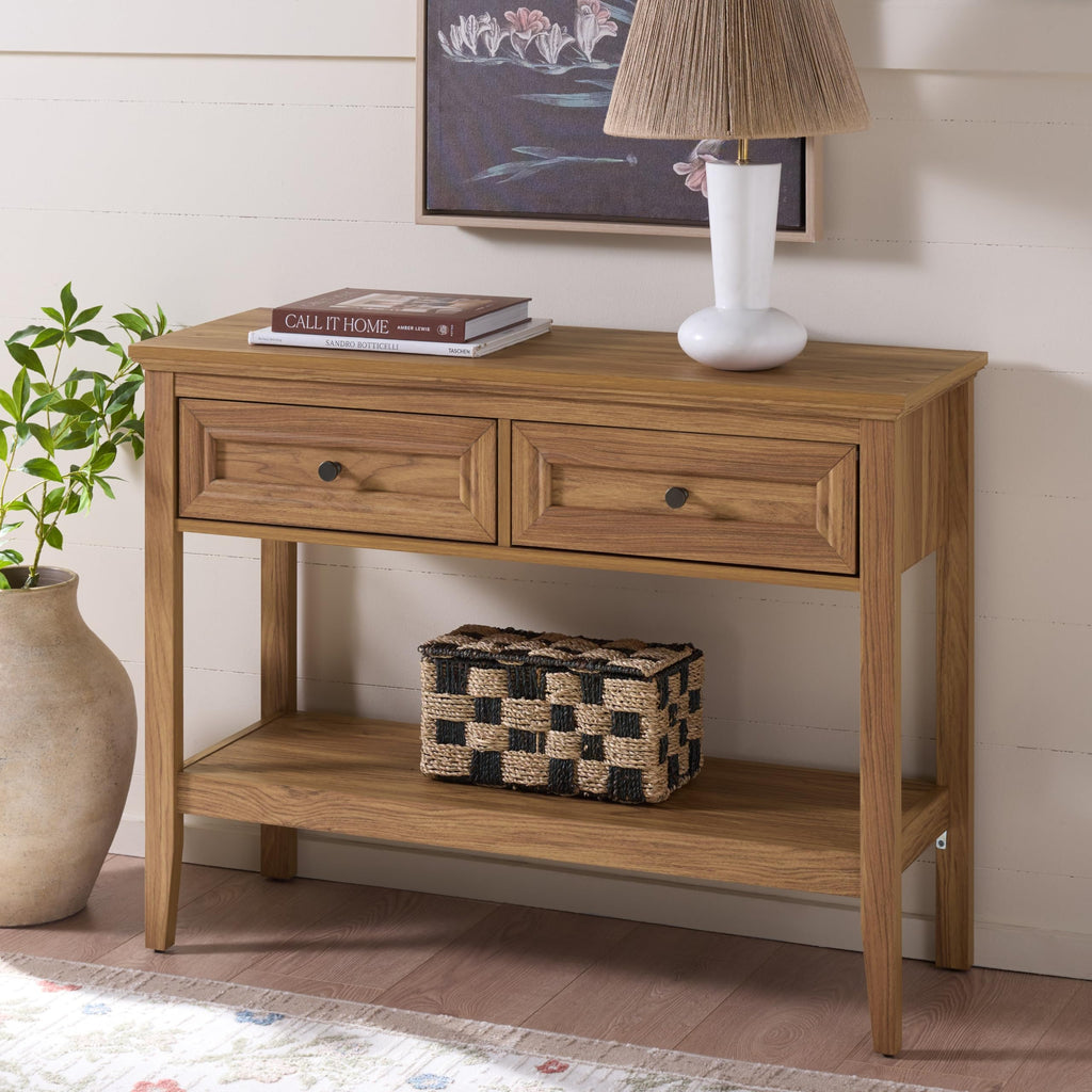 Oak 2-Drawer Console Table with Shelf Storage L59528