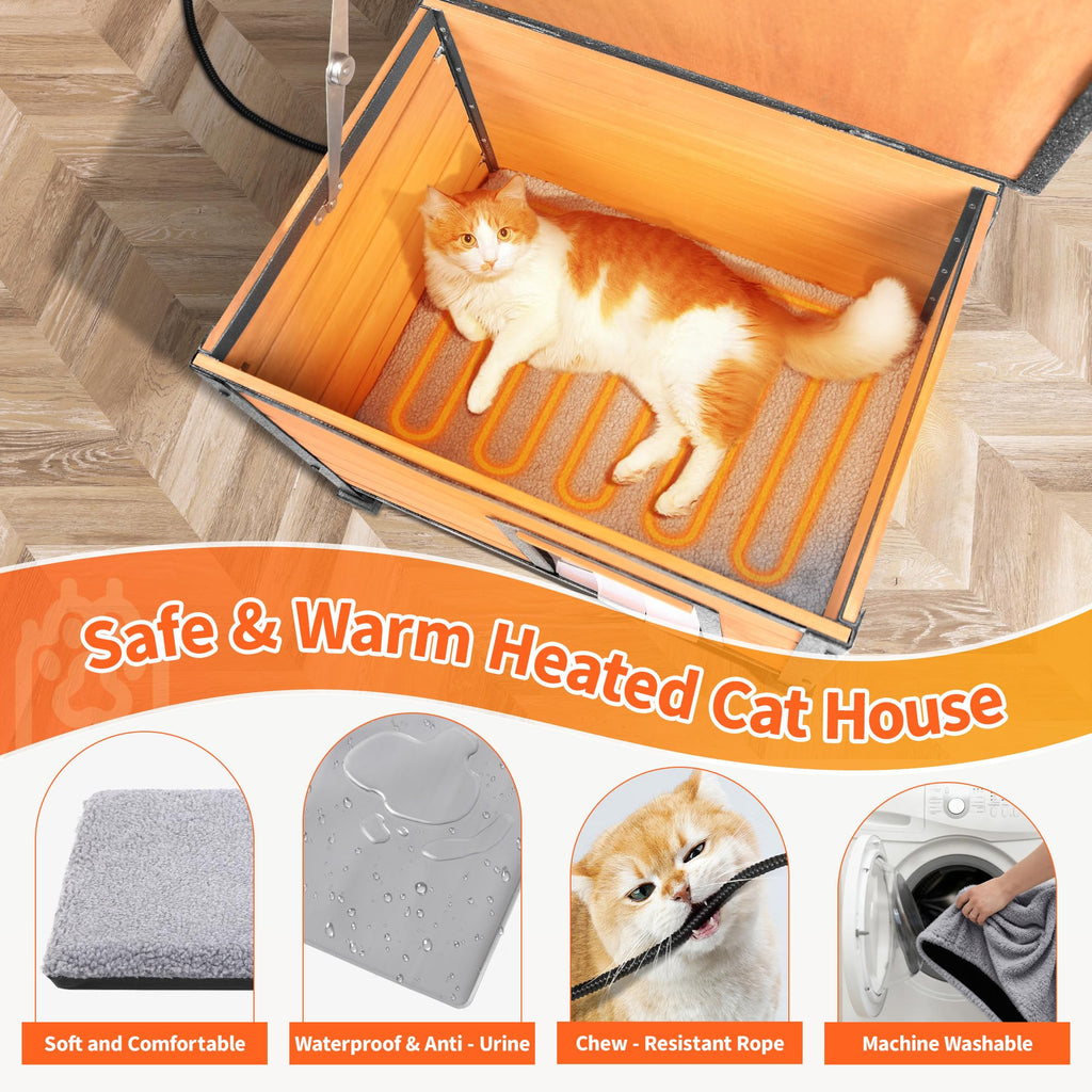 Heated Outdoor Cat House with Escape Door K71405