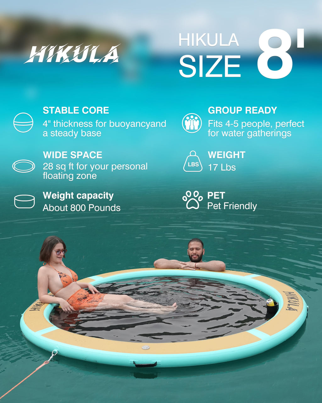 Inflatable Round Floating Ring Water Hammock Dock with Water Ladder and Cup Holder X878