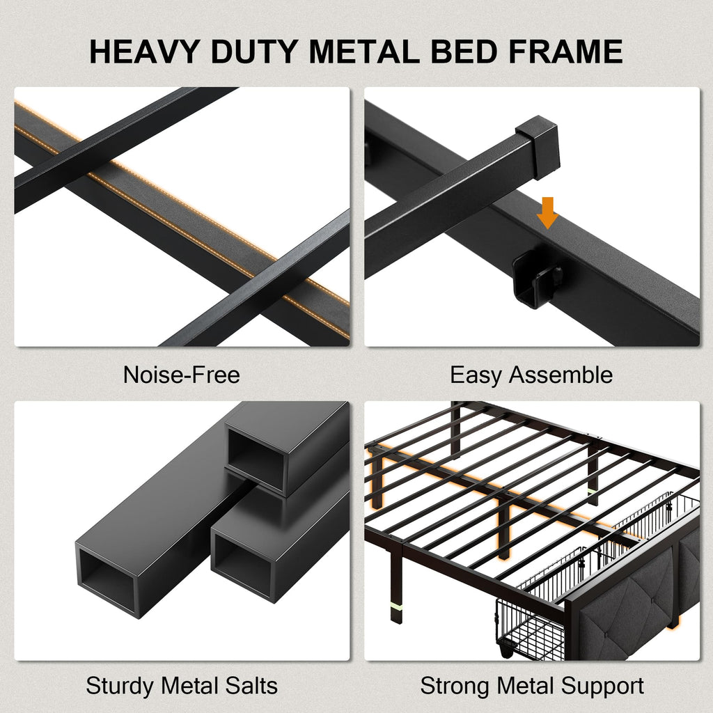 King Size Metal Platform Bed Frame with 2 Storage Drawers S24401