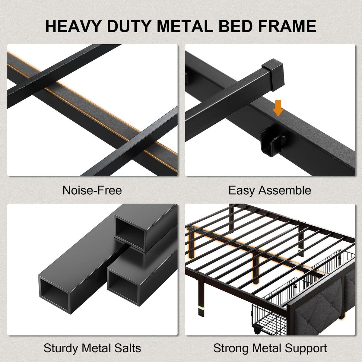 King Size Metal Platform Bed Frame with 2 Storage Drawers S24401