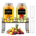 1 Gallon Glass Beverage Dispenser Set of 2 with Stand & Fruit Infuser V3334