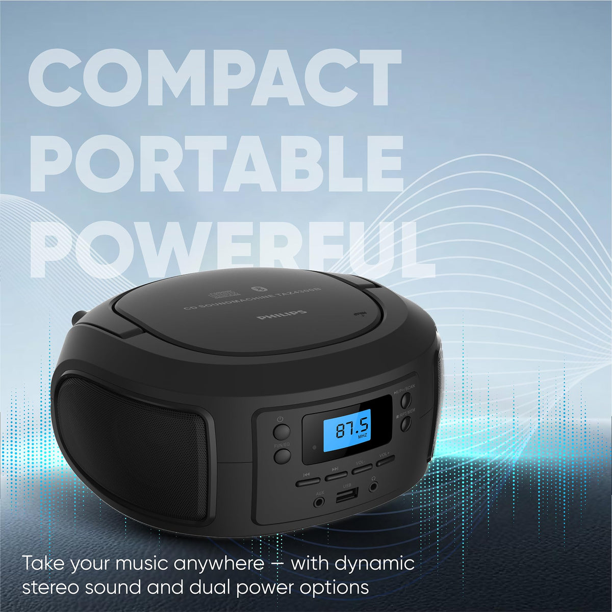 Portable Bluetooth CD Player Boombox with FM Radio B7725