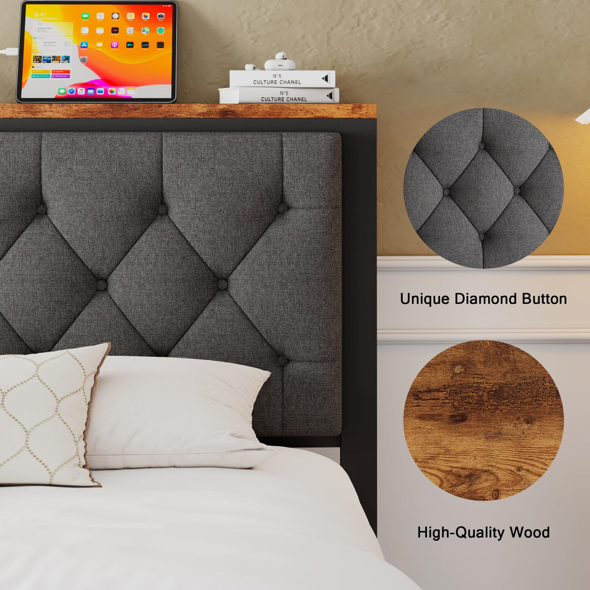 King Size Metal Platform Bed Frame with 2 Storage Drawers S24401