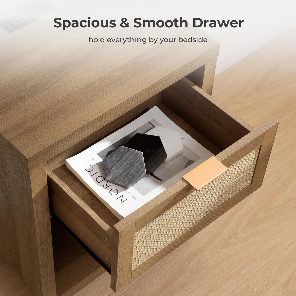 Rattan Night Stand with Charging Station T16954