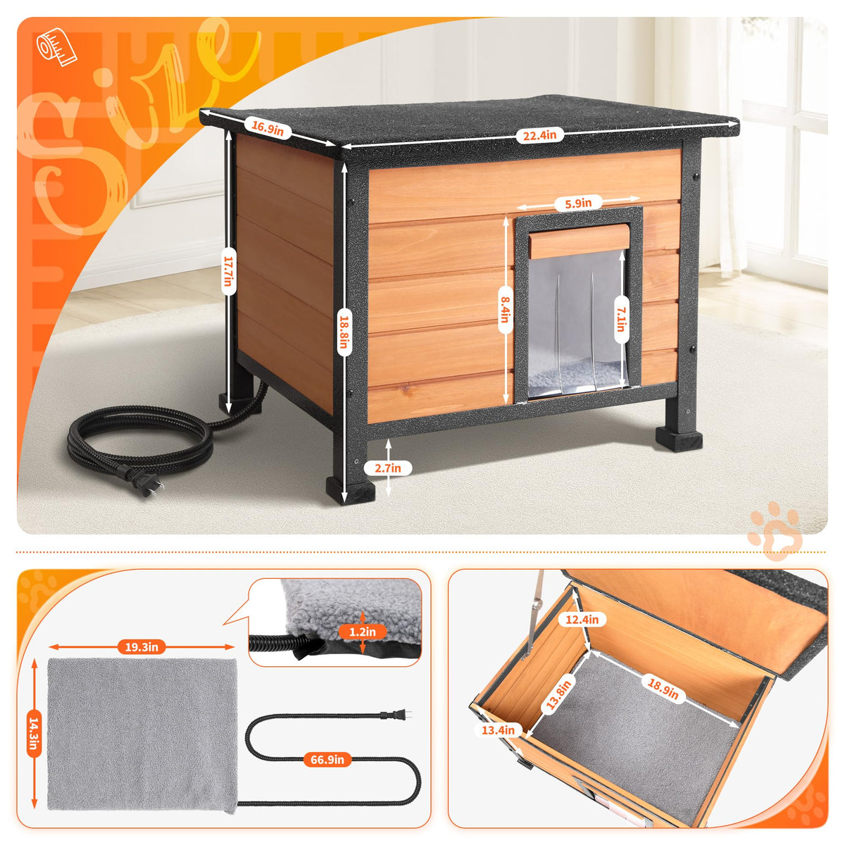 Heated Outdoor Cat House with Escape Door K71405