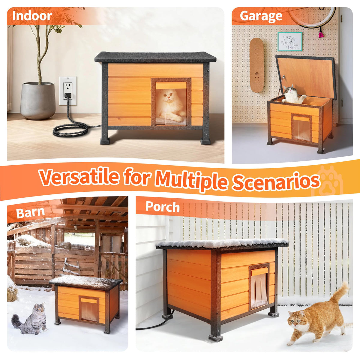 Heated Outdoor Cat House with Escape Door K71405