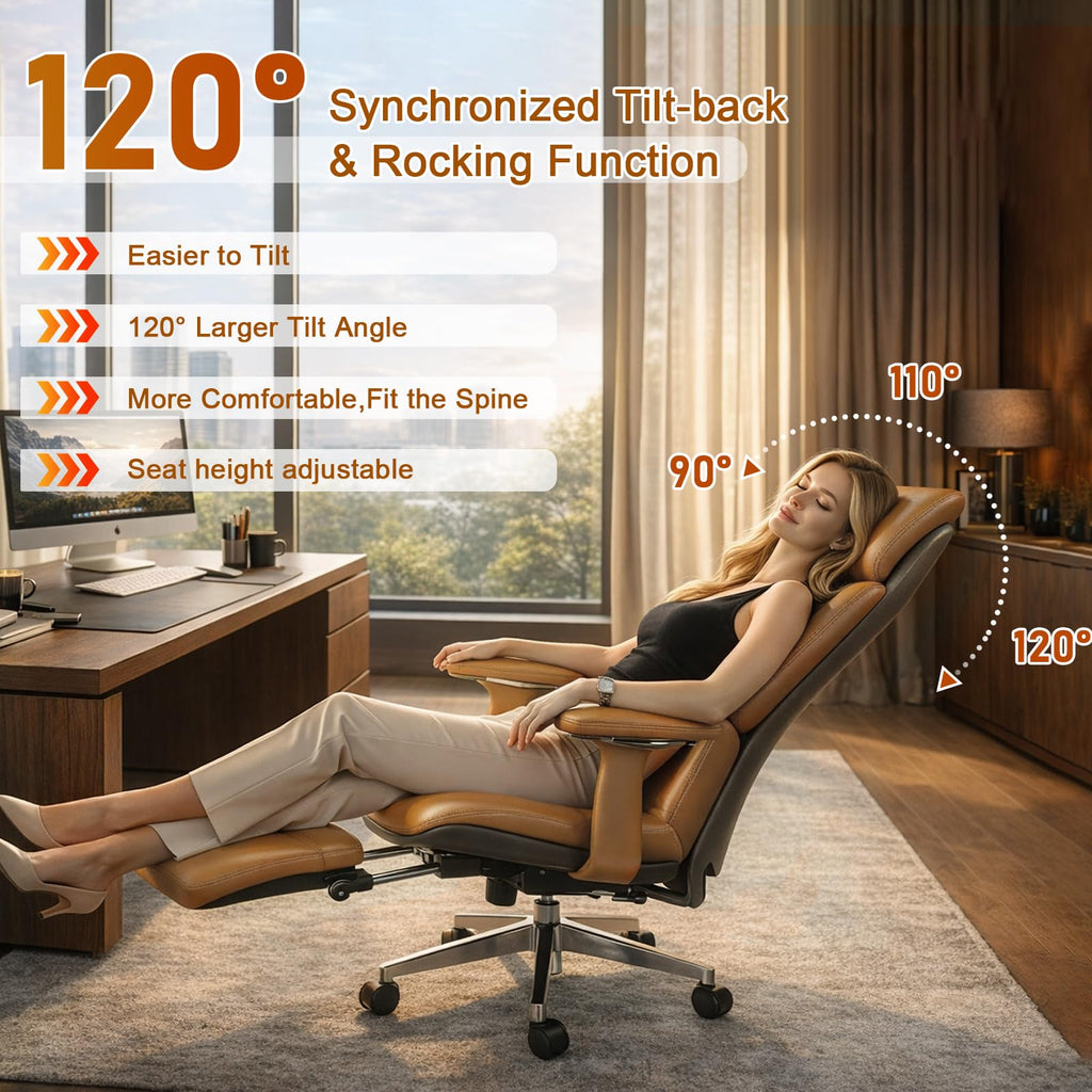 Ergonomic Genuine Leather Office Chair with Footrest J444464