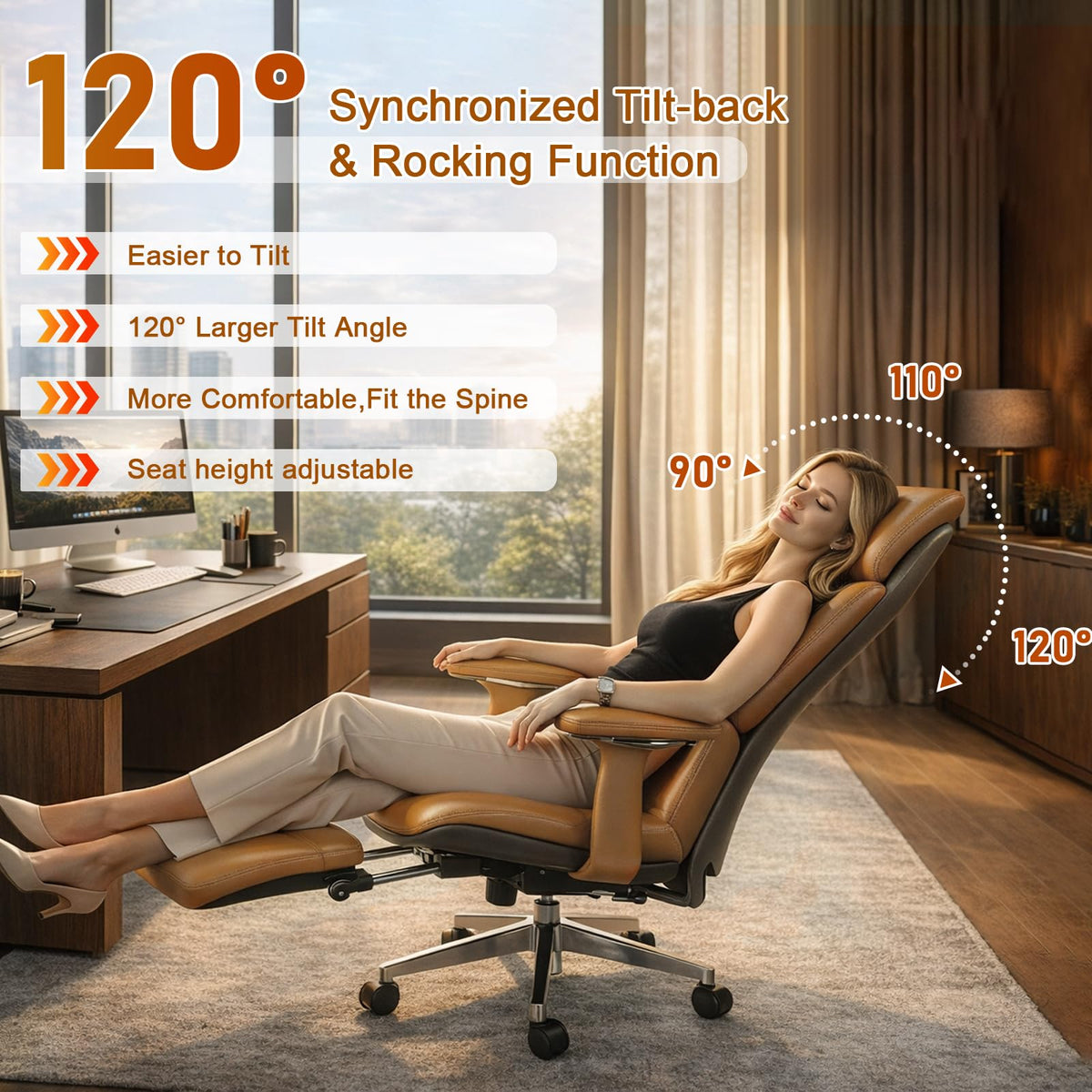 Ergonomic Genuine Leather Office Chair with Footrest J444464