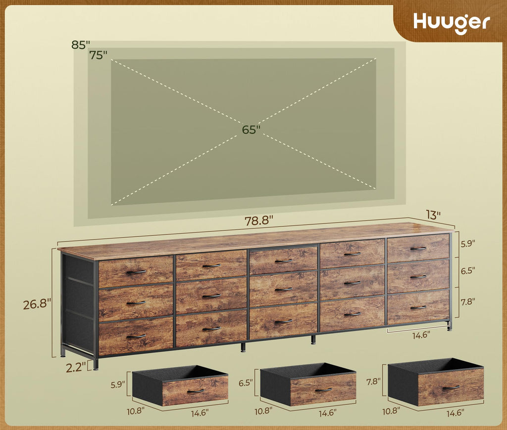 78.7 inch 15 Drawer Fabric Dresser L61126