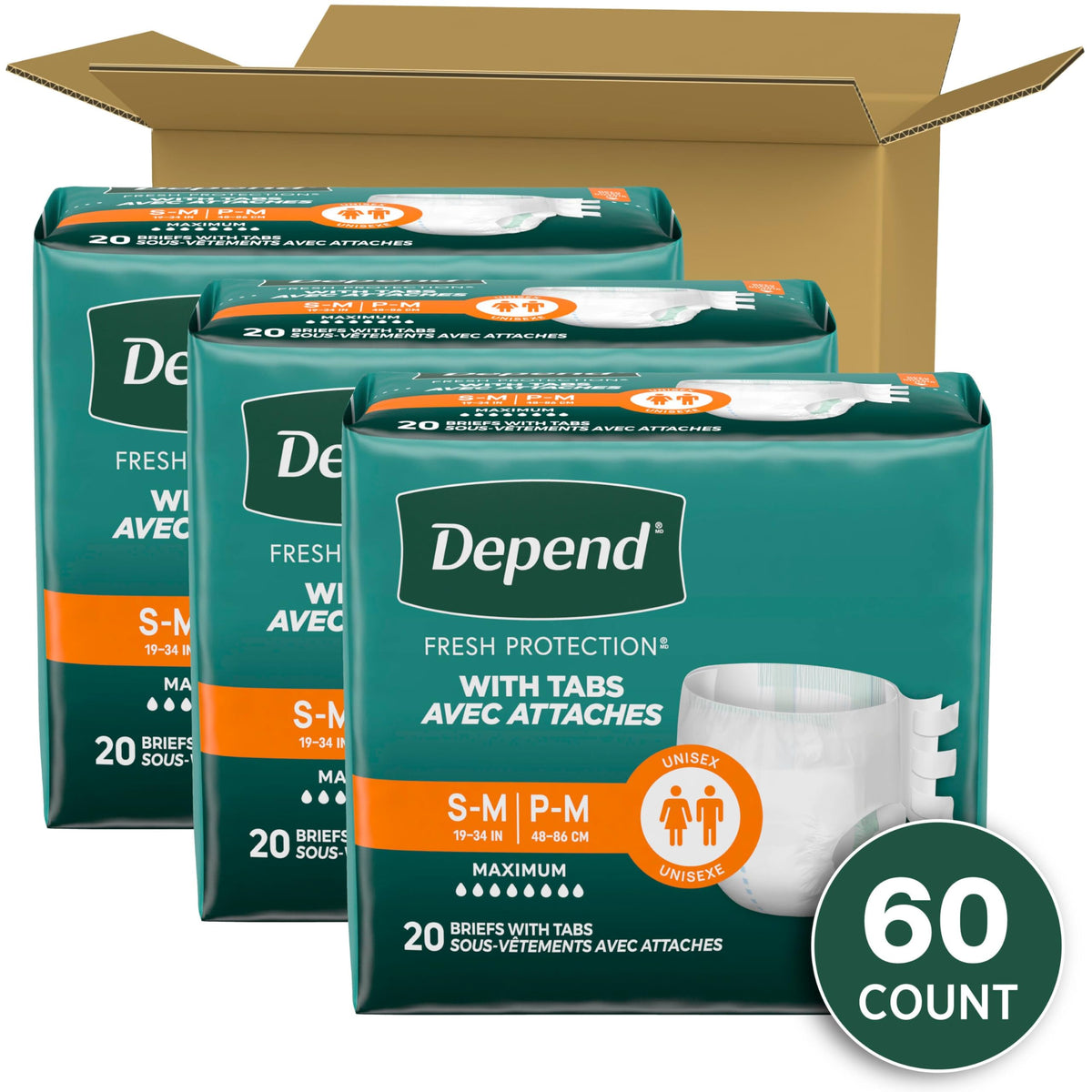 Adult Diapers with Tabs S/M 60 Count S446