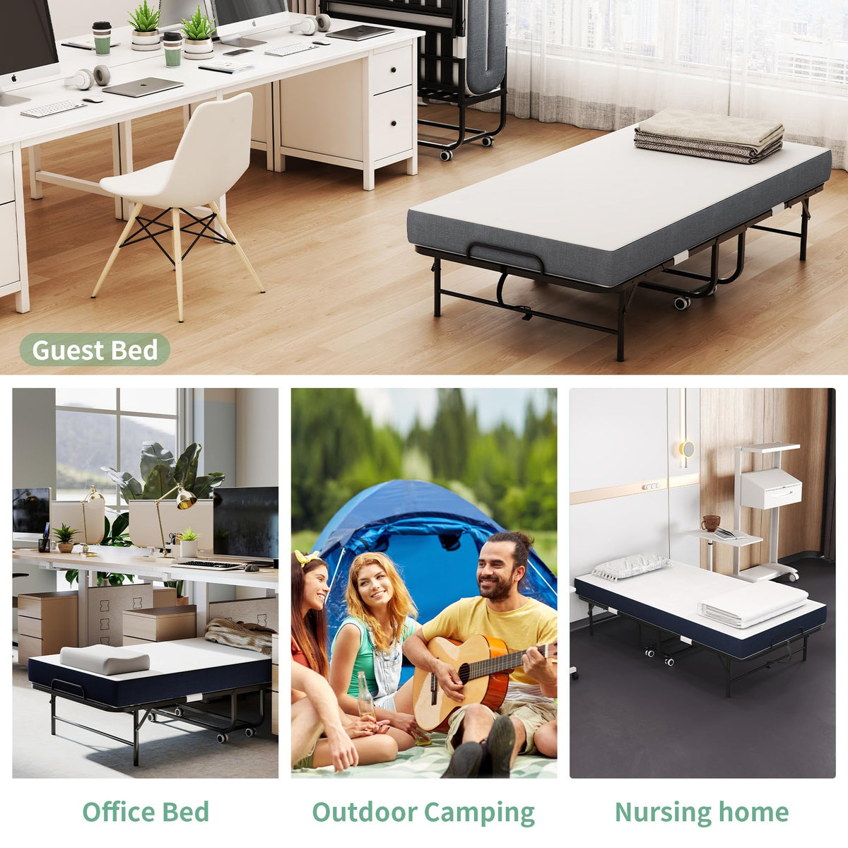 Folding Bed with Mattress, 5-Inch Memory Foam, 500lbs Capacity, Metal Frame V131656