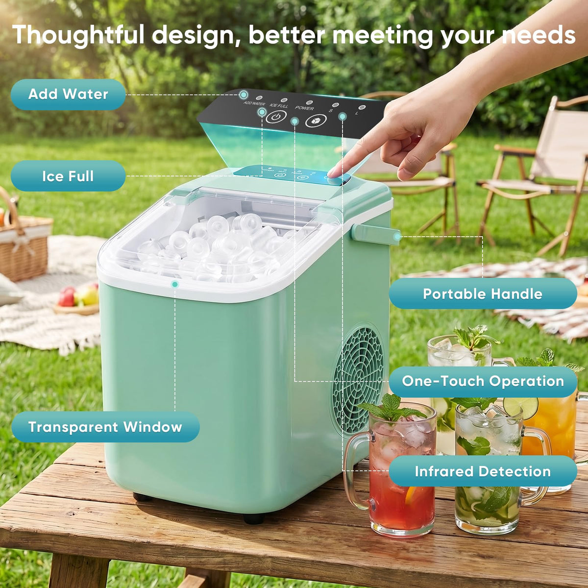 Countertop Ice Maker with Basket and Scoop, 26lbs Daily D9642
