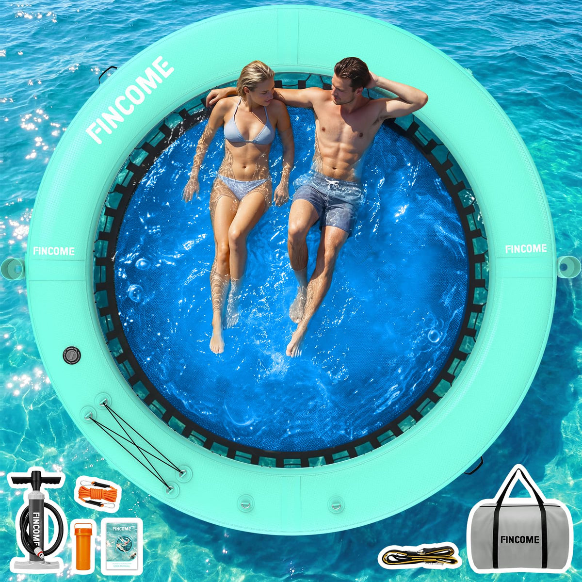 Inflatable Water Hammock Floating Dock with Water Ladder and Cup Holder J684492