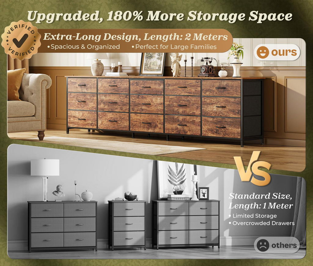 78.7 inch 15 Drawer Fabric Dresser L61126