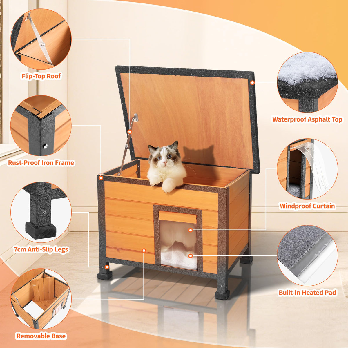 Heated Outdoor Cat House with Escape Door K71405