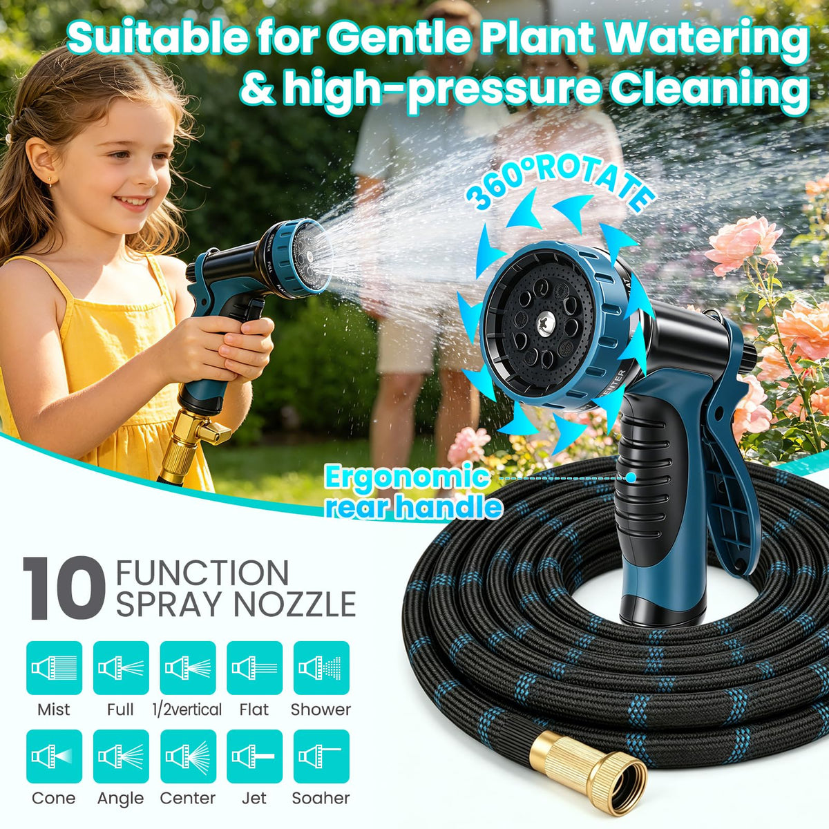 100ft Lightweight Flexible Garden Hose with 10-Function Sprayer Z282709