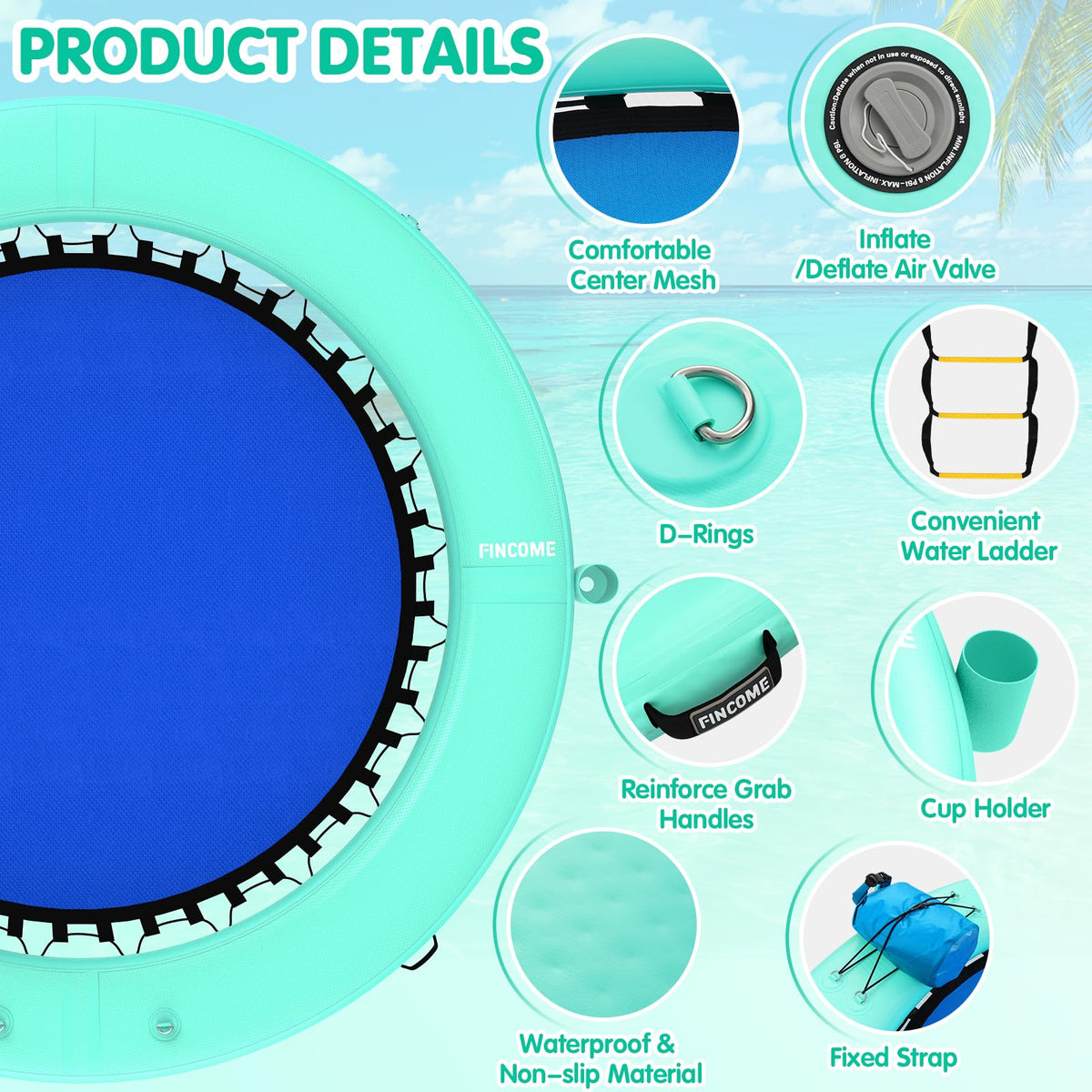Inflatable Water Hammock Floating Dock with Water Ladder and Cup Holder J684492
