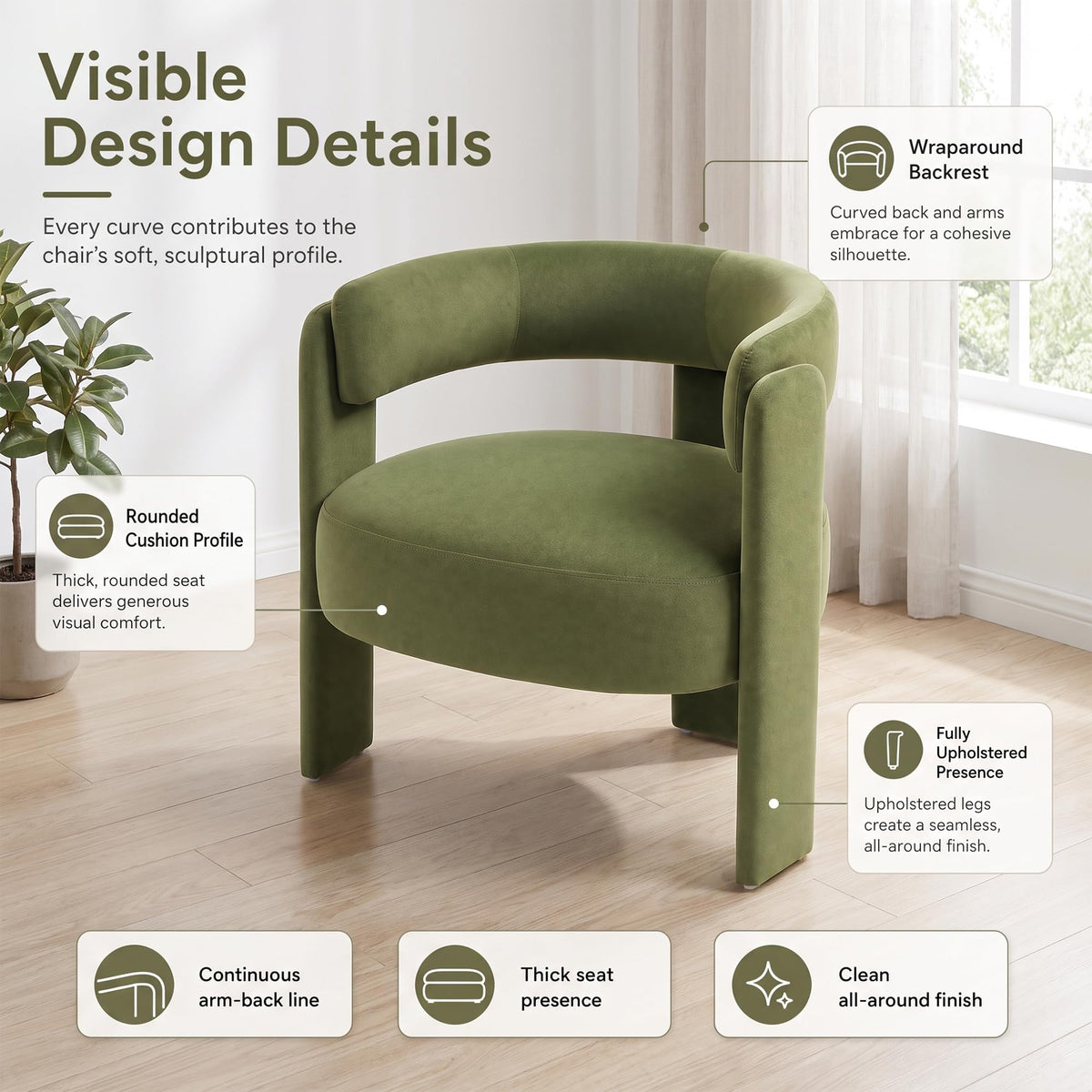 Set of 2 Velvet Upholstered Accent Chairs with Wooden Legs J182207