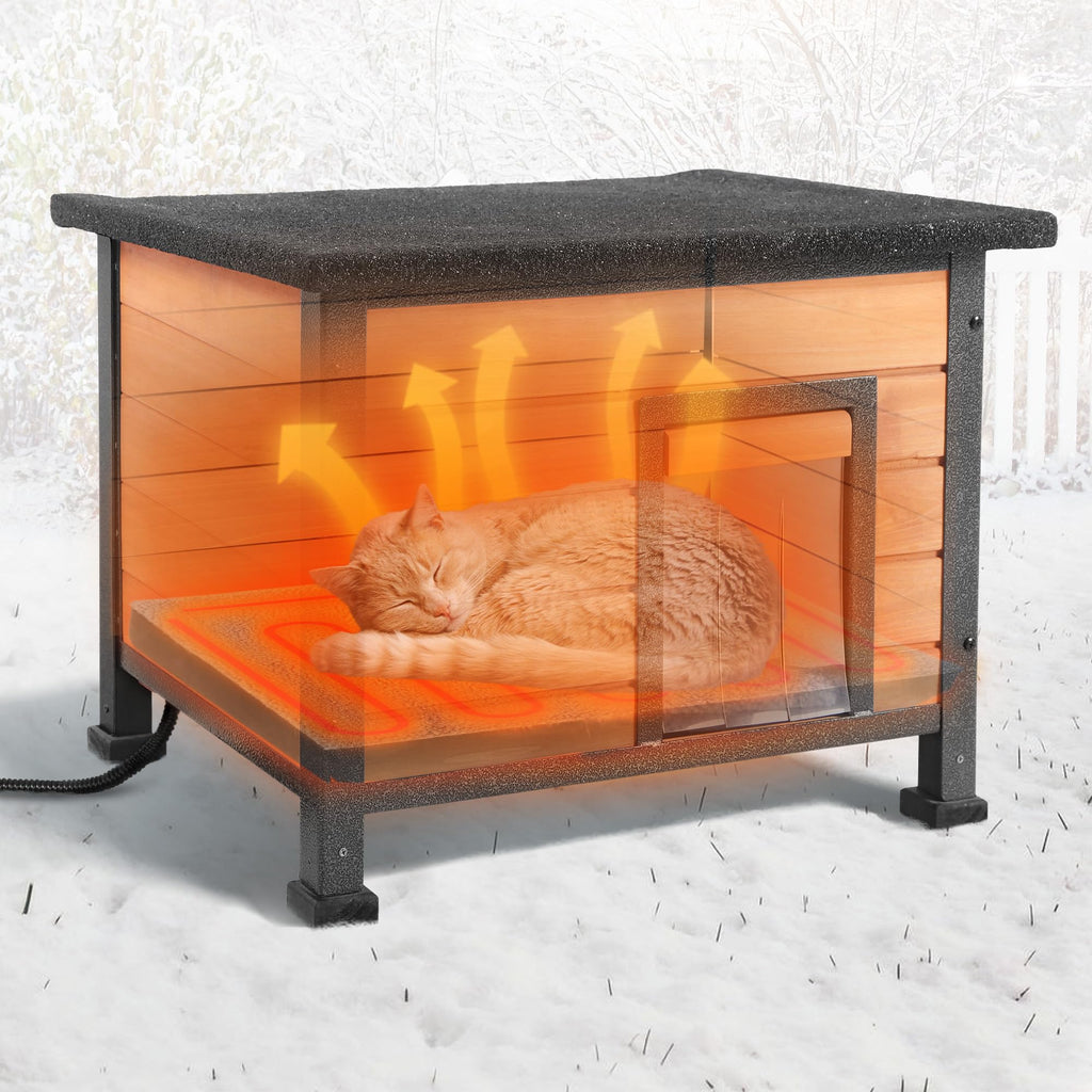 Heated Outdoor Cat House with Escape Door K71405