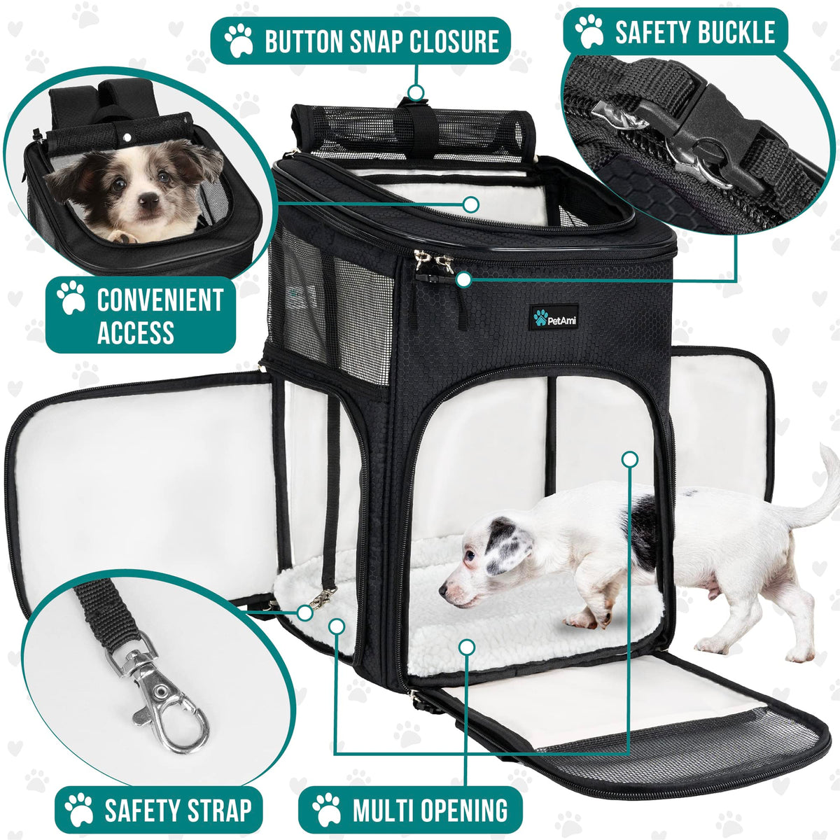 Dog Backpack Carrier, Airline Approved 4-Way Entry Cat Bag, Black B8902