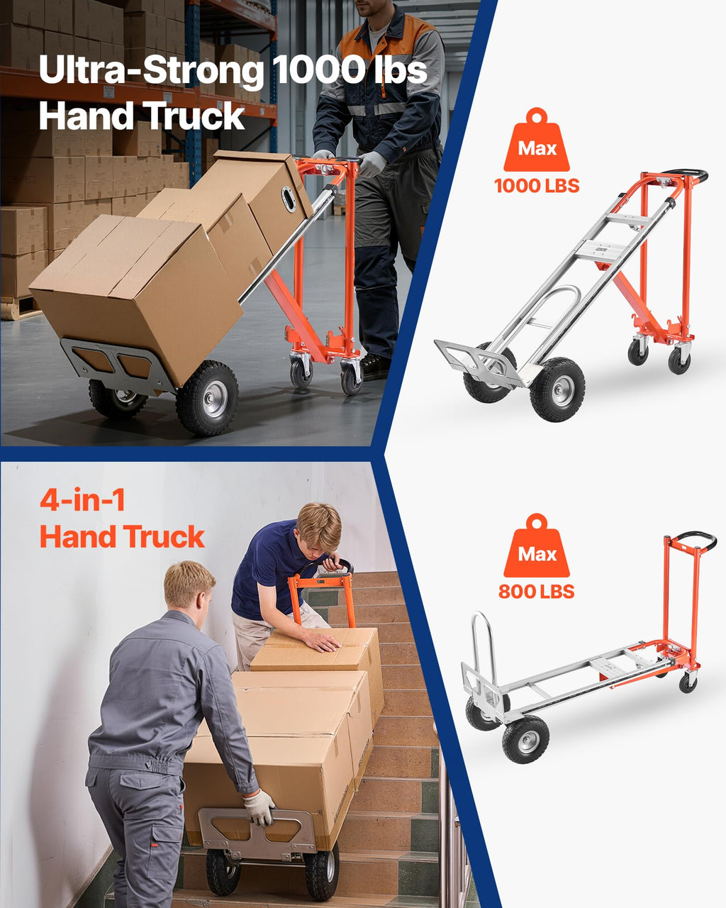 4 in 1 Hand Truck Dolly 1000 lbs Load Capacity W256