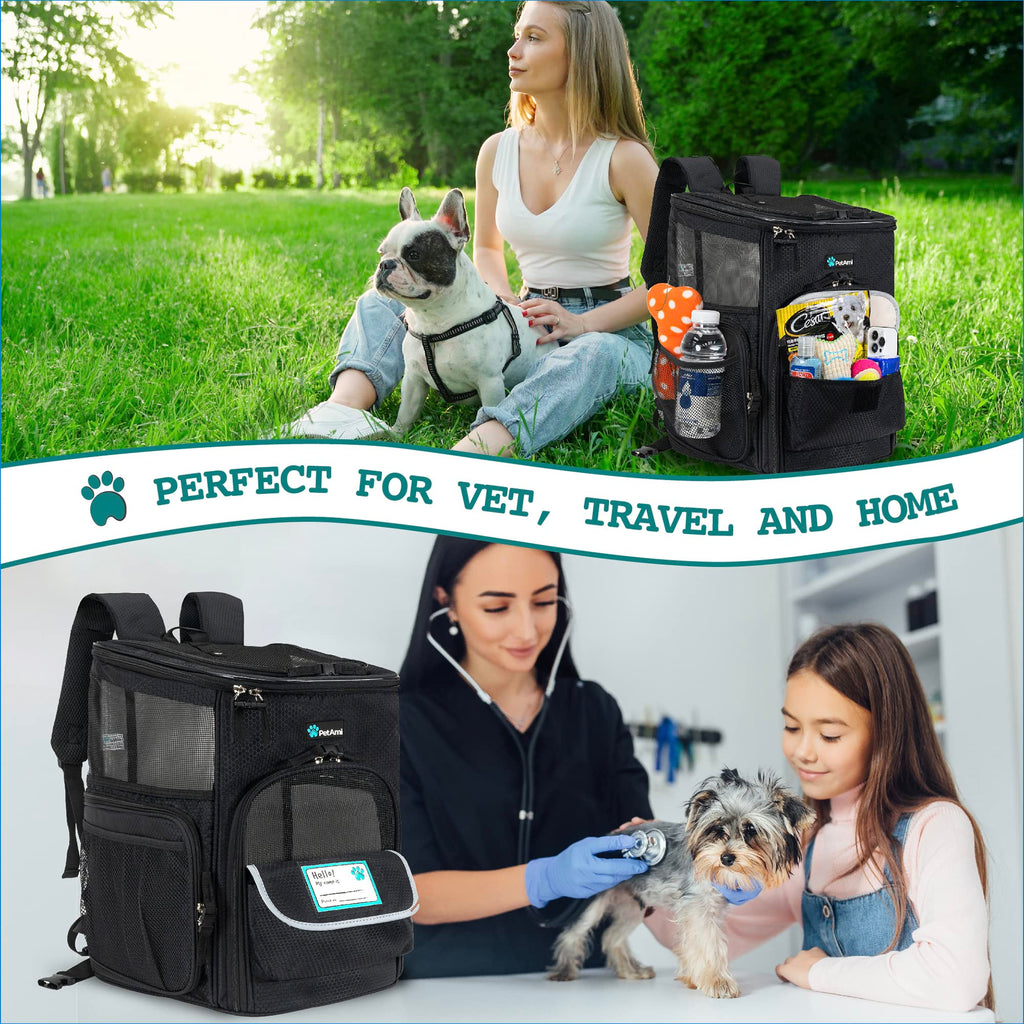 Dog Backpack Carrier, Airline Approved 4-Way Entry Cat Bag, Black B8902
