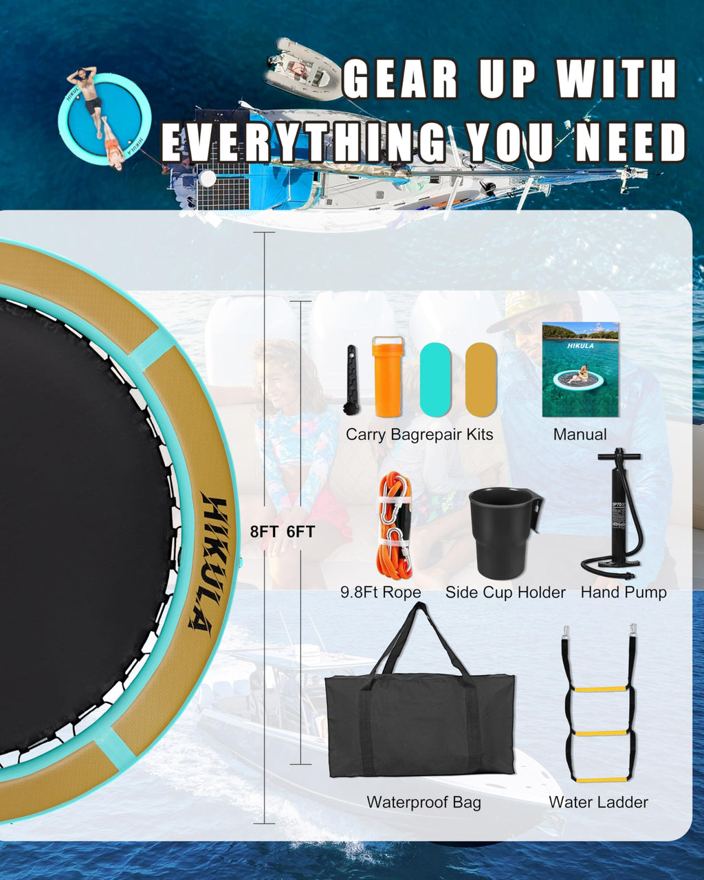 Inflatable Round Floating Ring Water Hammock Dock with Water Ladder and Cup Holder X878