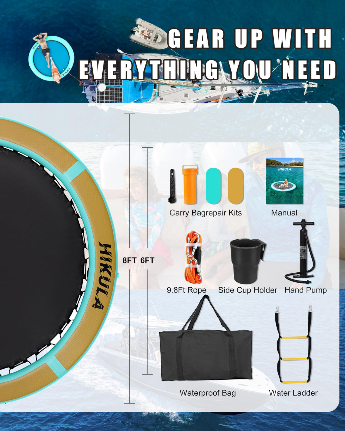 Inflatable Round Floating Ring Water Hammock Dock with Water Ladder and Cup Holder X878