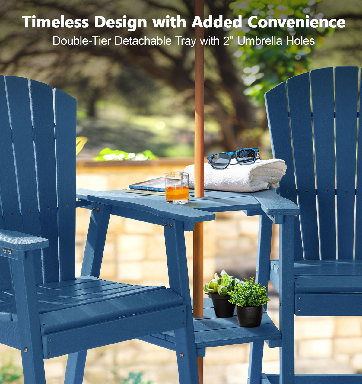 Tall Adirondack Chairs Set of 2, All-Weather HDPE Blue S93469