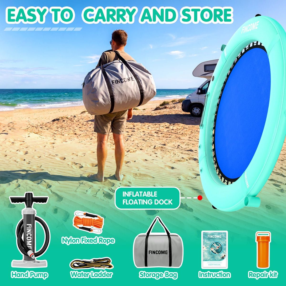 Inflatable Water Hammock Floating Dock with Water Ladder and Cup Holder J684492