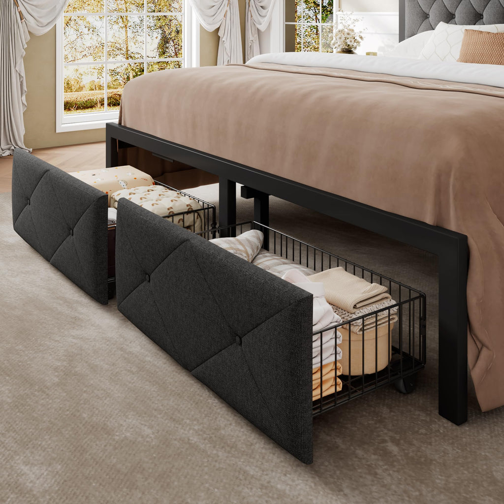 King Size Metal Platform Bed Frame with 2 Storage Drawers S24401