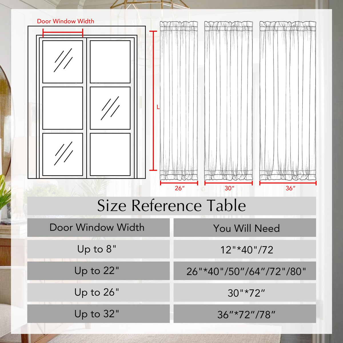 Cream Linen French Door Curtain 72 Inch Length I60886