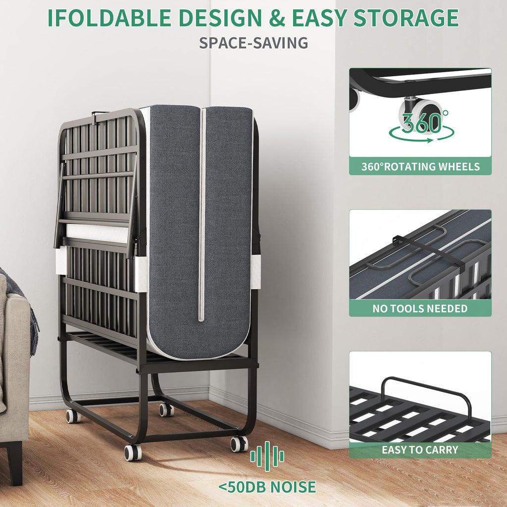 Folding Bed with Mattress, 5-Inch Memory Foam, 500lbs Capacity, Metal Frame V131656
