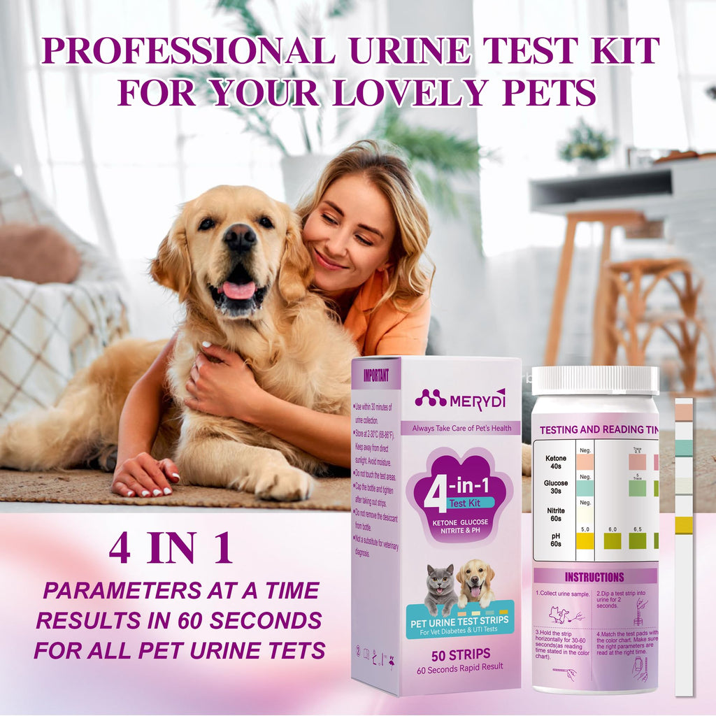 Dog & Cat Urine Test Strips, 4-in-1 Pet Urinalysis Testing Kit K1680