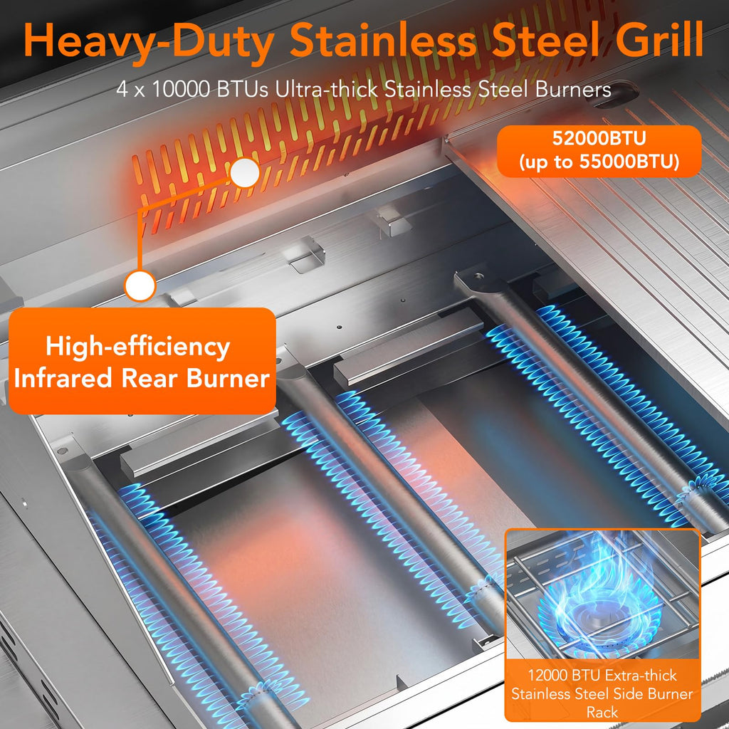 Heavy-duty SUS304 Stainless Steel 6-Burner Propane Gas Grill J861989