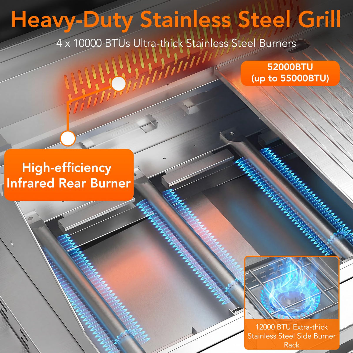 Heavy-duty SUS304 Stainless Steel 6-Burner Propane Gas Grill J861989